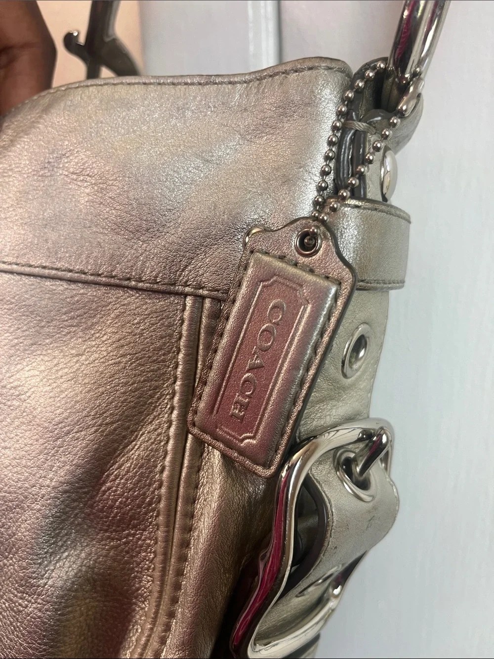 Coach Metallic Silver Leather Shoulder Bag